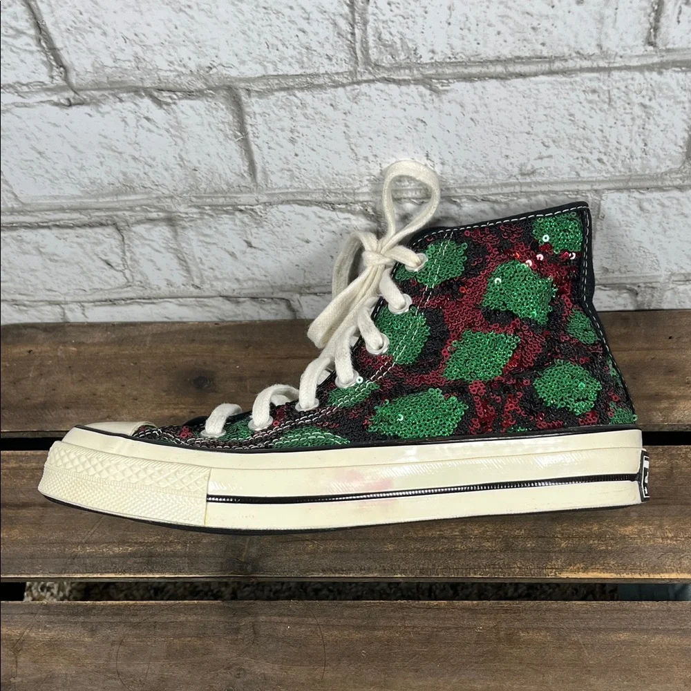 Converse All Star 70 hi snake pattern w/Red & Green Sequins Sneakers M 5.5 W 7.5 - Picture 10 of 10